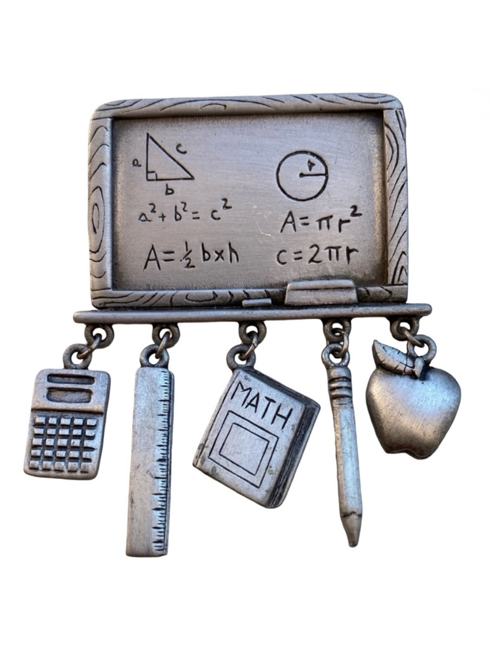 Vintage Jonette Jewelry Pewter Math Teacher Charm Pin Brooch